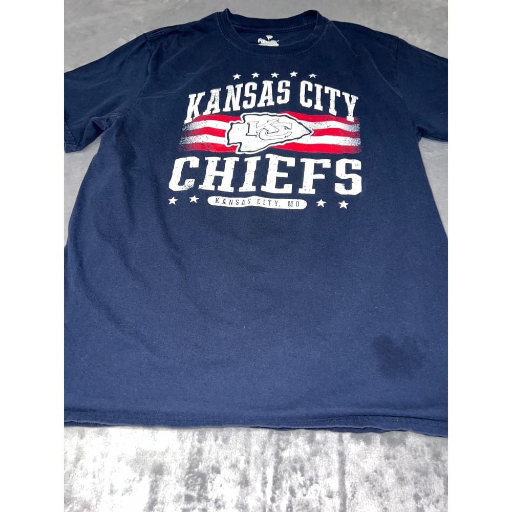 Fanatics Kansas City Chiefs Navy Blue Graphic T-Shirt Mens Large Distressed Logo